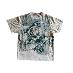 Ciano Farmer Japanese Warrior Graphic T-Shirt Tan Green Applique Patch Mens L